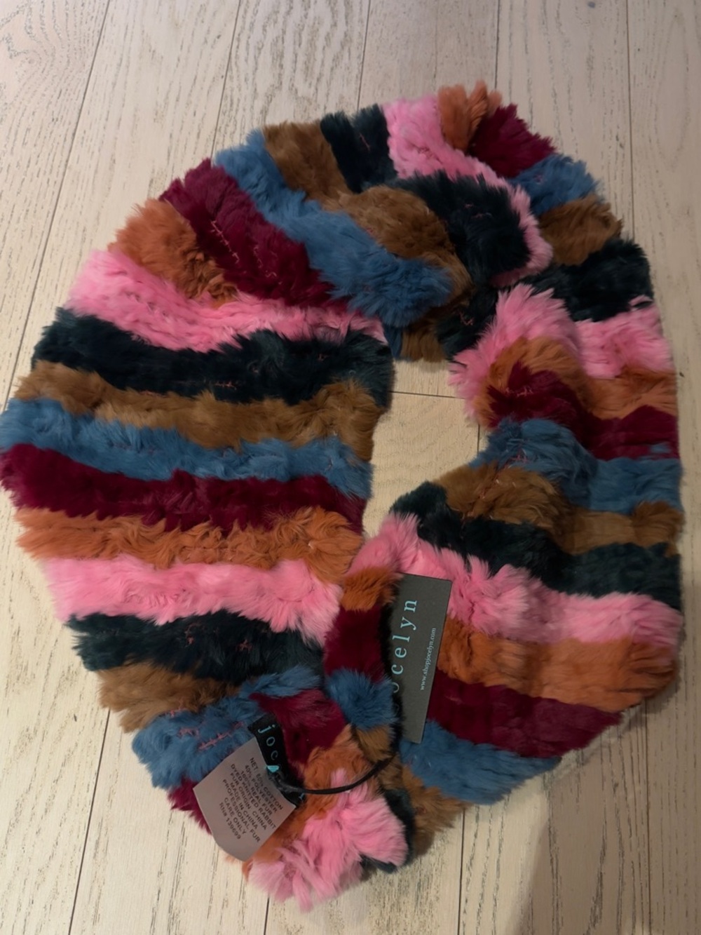 NWT RARE Jocelyn Multicolor Striped 100% Real Fur Scarf